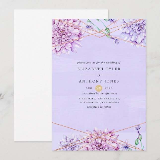 Pastel Lavender und Gold Floral Geometric Wedding Einladung (Vorne/Hinten)