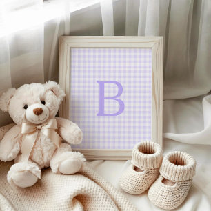 Pastel Lavender und White Gingham Monogram Poster