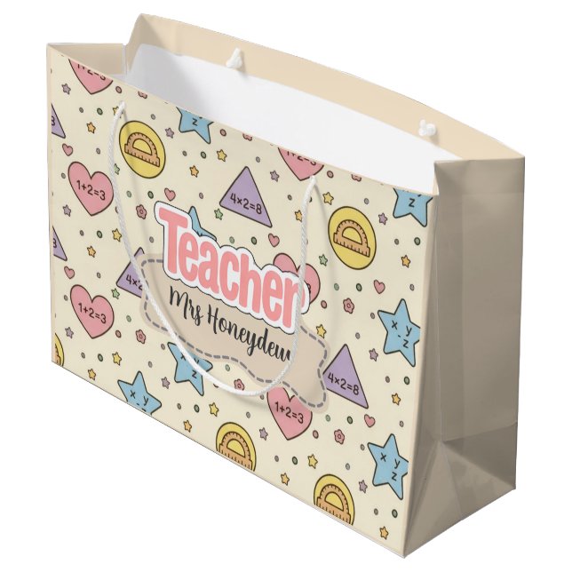 Pastel-Lehrer-Mathematik-Formen-Muster  Große Geschenktüte (Rückseite Schrägansicht)