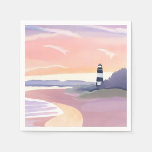 Pastel Leuchtturm Küstenstrand Wasserfarbe Serviette