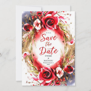 Pastel Liebe Crimson Rote Rosen Hochzeit Save The Date