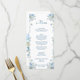 Pastel Light Blue Rose Blumenhochzeit Menükarte