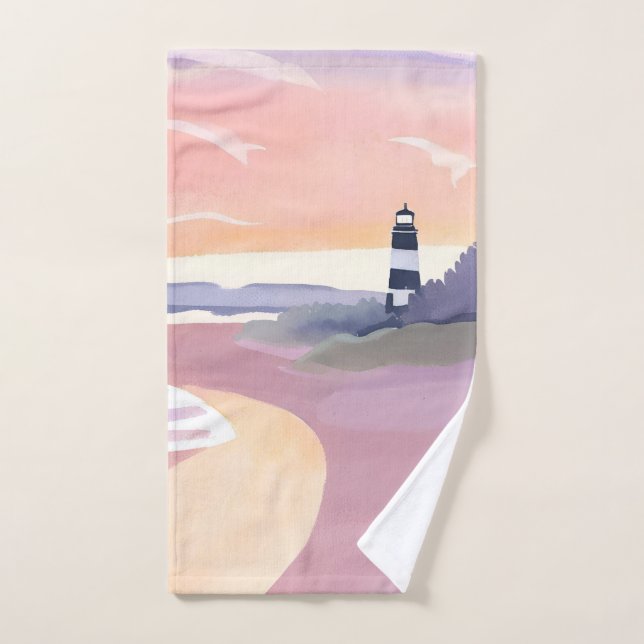 Pastel Lighthouse | Küstenstrand Wasserfarbe Handtuch (Handtuch)