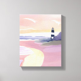 Pastel Lighthouse | Küstenstrand Wasserfarbe Leinwanddruck