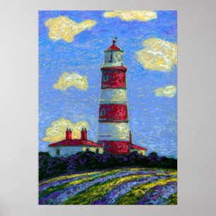 Pastel Lighthouse und Lavender Fields Canvas Print Poster