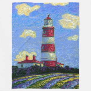 Pastel Lighthouse und Lavenderfelder Fleecedecke