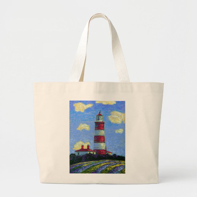 Pastel Lighthouse und Lavenderfelder Jumbo Stoffbeutel (Vorne)
