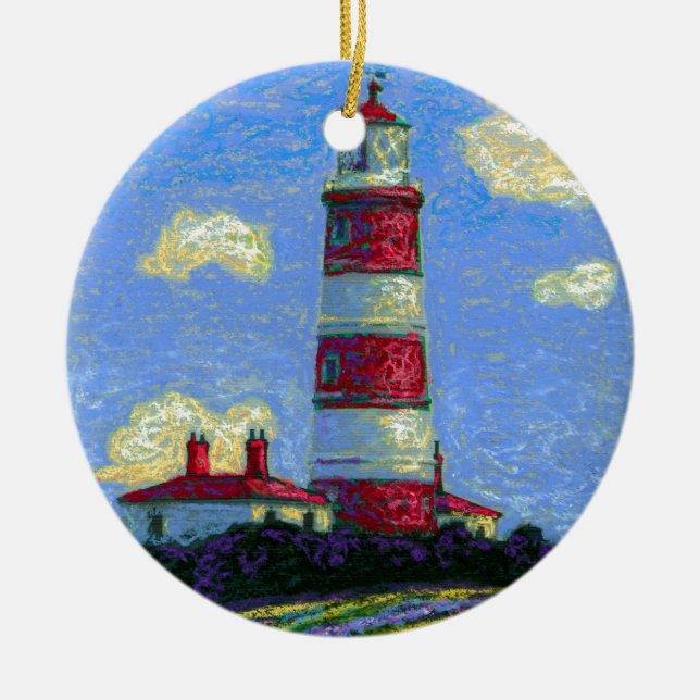 Pastel Lighthouse und Lavenderfelder Keramikornament (Vorne)