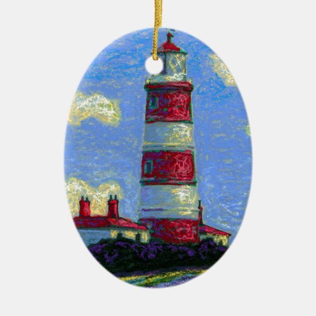 Pastel Lighthouse und Lavenderfelder Keramikornament (Vorne)