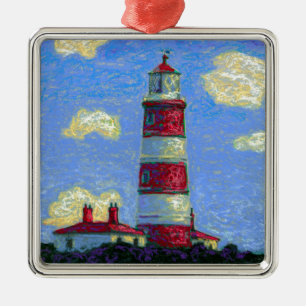 Pastel Lighthouse und Lavenderfelder Ornament Aus Metall