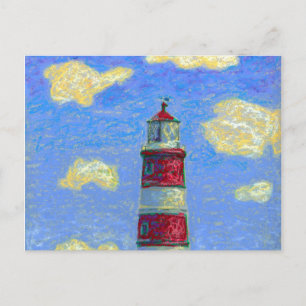 Pastel Lighthouse und Lavenderfelder Postkarte