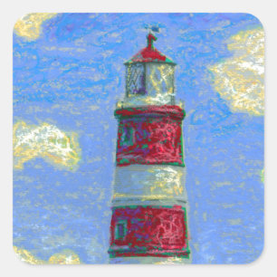 Pastel Lighthouse und Lavenderfelder Quadratischer Aufkleber