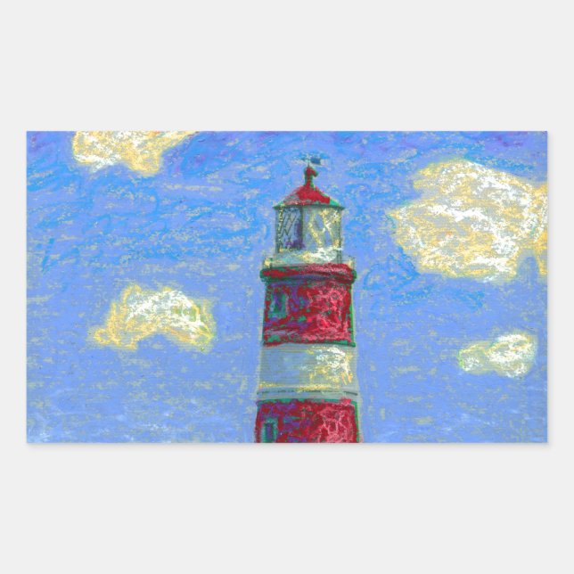 Pastel Lighthouse und Lavenderfelder Rechteckiger Aufkleber (Vorderseite)