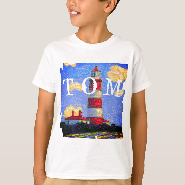 Pastel Lighthouse und Name T-Shirt (Vorderseite)