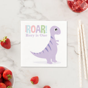 Pastel Lila Baby Dinosaurs Roar Geburtstagsparty Serviette
