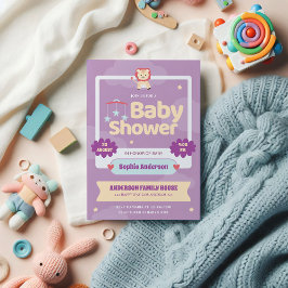 Pastel Lila Baby Dusche Einladung - Niedliche Löwe