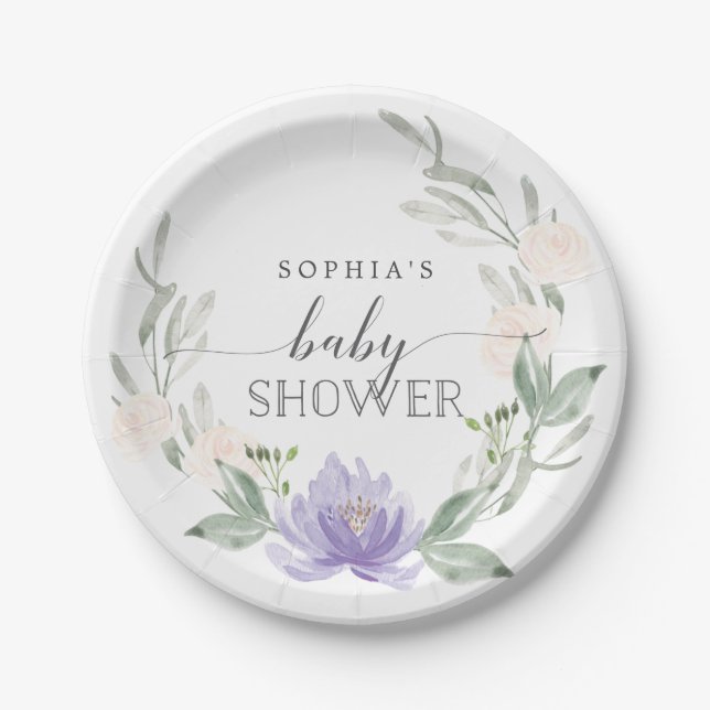 Pastel Lila Baby Duschpapier Teller (Vorderseite)