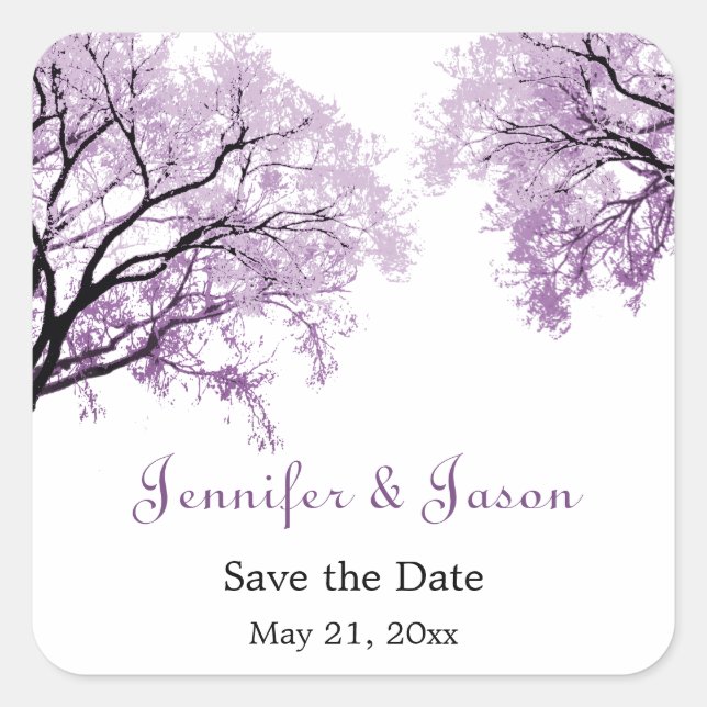 Pastel Lila Bäume - Save the Date Stickers (Vorderseite)