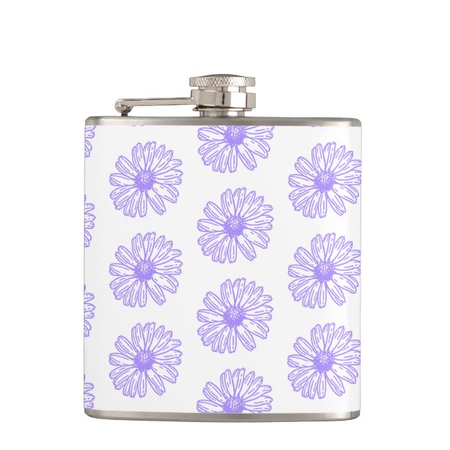 Pastel Lila Daisy Blume Print, Hippie Floral Flachmann (Vorderseite)