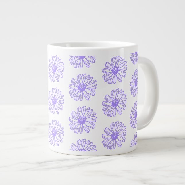 Pastel Lila Daisy Blume Print, Hippie Floral Jumbo-Tasse (Vorderseite Rechts)