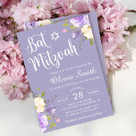 Pastel Lila Floral White Script Bat Mitzvah Einladung<br><div class="desc">Pastel Lila Floral White Script Bat Mitzvah Einladung</div>