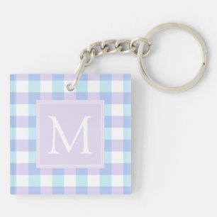 Pastel Lila Gingham Monogram Schlüsselanhänger