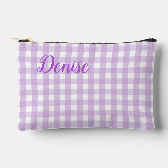 Pastel Lila Gingham Pattern Zubehörtasche (Vorderseite)