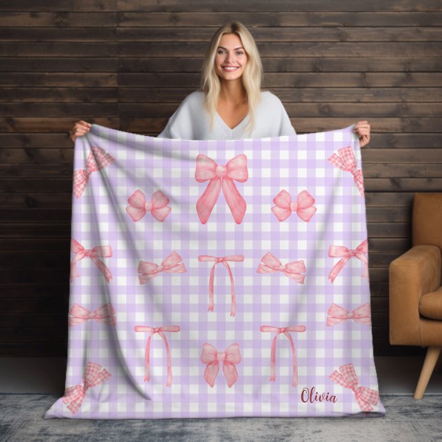 Pastel Lila Gingham & Pink Bow Fleece Blanket (Von Creator hochgeladen)