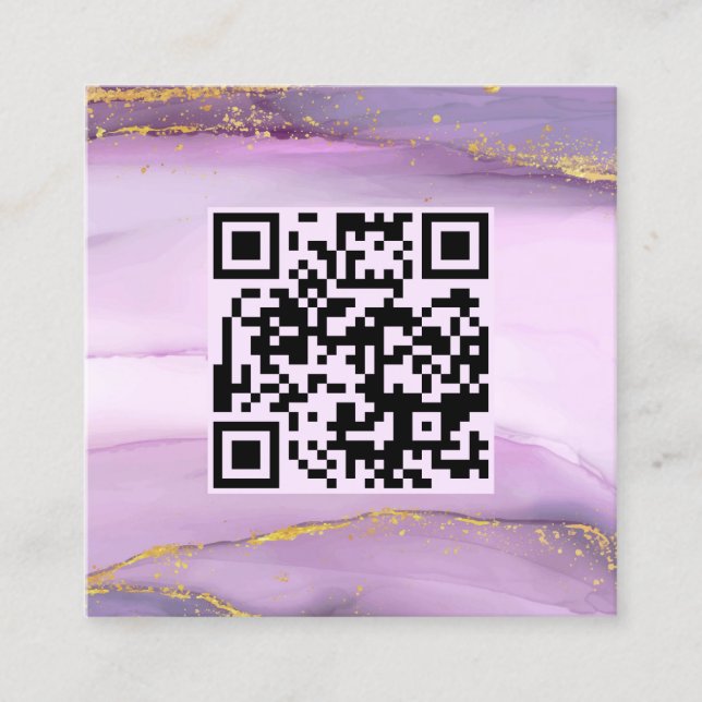 Pastel Lila Gold Edges QR Code Minimalistisch Chic Quadratische Visitenkarte (Vorderseite)