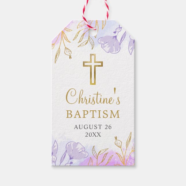 Pastel Lila Gold Floral Taufe Vielen Dank Geschenkanhänger (Vorderseite)