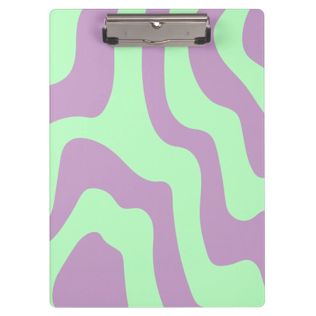 Pastel Lila Green Abstrakt Wavy Lines Klemmbrett (Vorderseite)