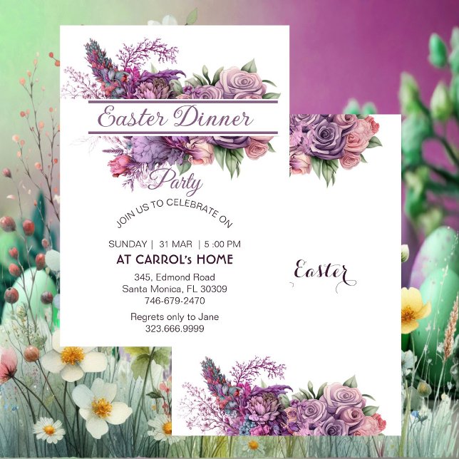 Pastel Lila Lilac Flora Rose Ostern Abendessen Par Einladung (Pastel Purple Lilac Flora Rose Easter Dinner Party Invitation)