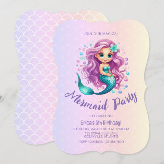 Pastel Lila Little Mermaid Wasserfarbe Geburtstag Einladung