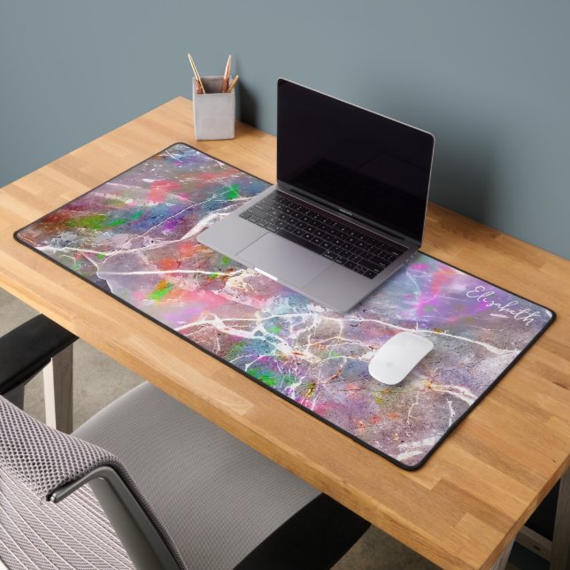 Pastel Lila Marble Opal Mit Monogramm Girly Niedli Schreibtischunterlage (Büro 2)