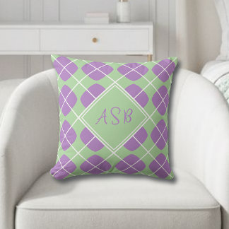 Pastel Lila Mint Mod Raute Monogram Kissen