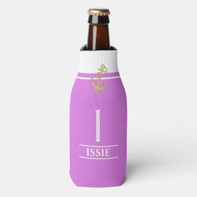 Pastel Lila Mit Monogramm Flasche Cooler Flaschenkühler (Flaschenvorderseite)