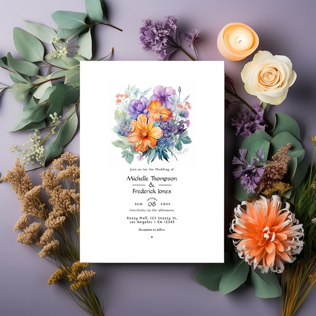 Pastel Lila, Orange und Minzfloralhochzeit Einladung (Von Creator hochgeladen)
