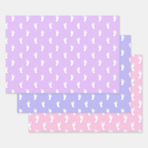 PASTEL LILA PERIWINKLE PINK ROWS OF BABY FEED GESCHENKPAPIER SET