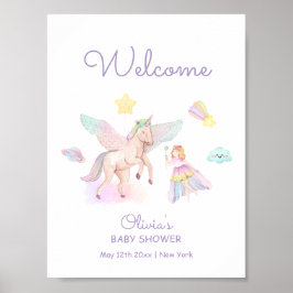 Pastel Lila Princess Unicorn Babydusche Willkommen Poster