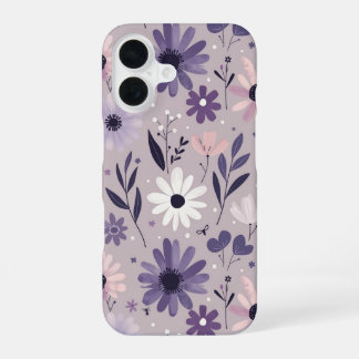 Pastel lila rosa Blumenmuster, dunkel iPhone 16 Hülle