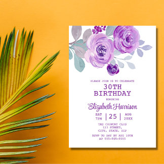 Pastel Lila Rose Blumengrün 30. Geburtstag Einladung