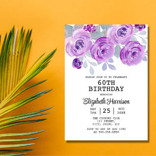 Pastel Lila Rose Blumengrün 60. Geburtstag Einladung