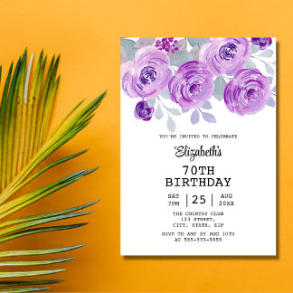 Pastel Lila Rose Blumengrün 70. Geburtstag Einladung