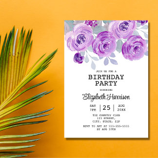 Pastel Lila Rose Blumengrün Geburtstagsparty Einladung