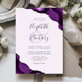 Pastel Lila Silver Agate Corners Wedding Einladung