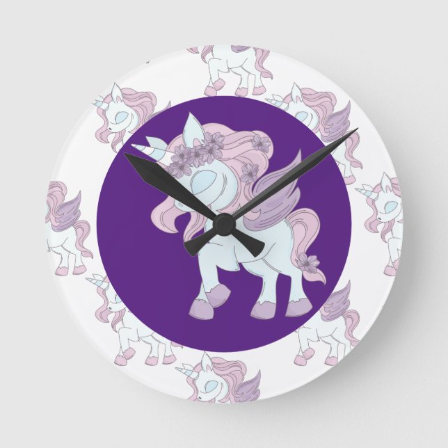 Pastel Lila und weiß Einhorn Akrylwand Uhr (Vorderseite)