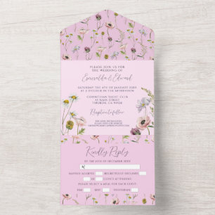 Pastel Lila Wild Blume Botanische Hochzeit All In One Einladung