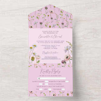 Pastel Lila Wild Blume Botanische Hochzeit All In One Einladung