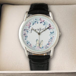 Pastel Lilac Beautiful Blumen Wreath Butterfly Armbanduhr<br><div class="desc">Personalisieren Sie Ihre Welt mit unserem schönen Blumenkranz-Design. Ihr Wort oder Ihr Name,  Set vor einem atemberaubenden Hintergrund,  fügt Ihrem Stil eine Touch des Frühlings hinzu. Mit Zaubershirts konzipiert,  ist es eine wirklich einzigartige Kreation für Sie!</div>