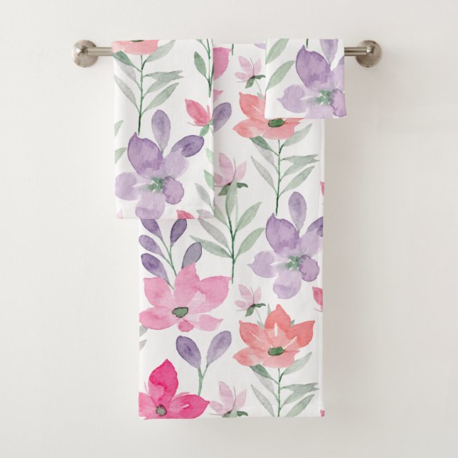 Pastel Lilac Blush Lavendel Pink Modernes Muster Badhandtuch Set (Insitu)